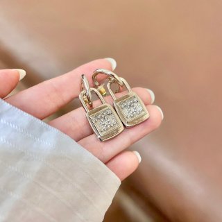 CHANEL Lock Charm Geometric Hoop Earrings