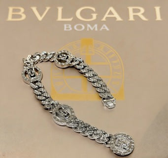 Bvlgari Silver Geometric Link Bracelet – Elegant Luxury Jewelry
