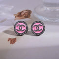 CHANEL Rosé CC Medallion Stud Earrings
