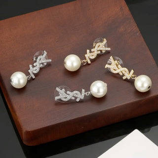 YSL Pearl Emblem Drop Earrings